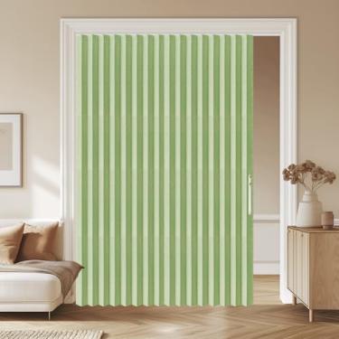 Imagem de AJAZZ 100% blackout portas sanfonadas para armário cortina magnética invisível dobrável para quarto sala de estar conjuntos de cortinas de entrada incluídos trilhos (1 pacote, 182L x 79 C, verde)