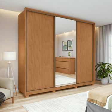 Imagem de Guarda-Roupa Casal 100% MDF 3 Portas 6 Gavetas Vitta 2,70 Glass e Pés Amendoa/off White