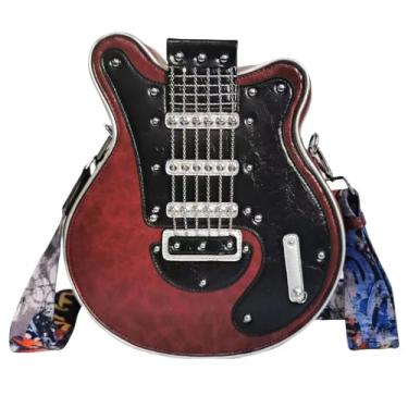 Imagem de Bolsa tiracolo masculina e feminina em formato de guitarra de couro PU exclusiva novidade bolsa de guitarra, Claret