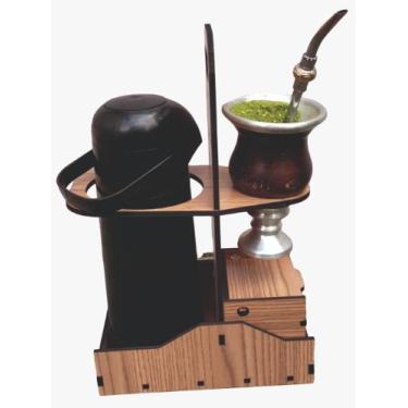 Imagem de Suporte para Chimarrão em MDF Amadeirado com Porta Térmica, 1 Litro - 
