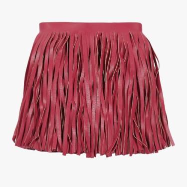 Imagem de Acabamento de franja de couro PU de 3 metros, acabamento de franja de couro sintético de 20 cm de largura para abajur, bolsa de sombra, costura, vestido, artesanato, decoração de saia (vermelho)