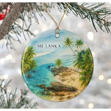 Imagem de Enfeite de aquarela do Sri Lanka - lembrança de Natal de cerâmica - aniversário de lua de mel - lembrança de viagem - presente de inauguração de casa - presente para amantes do Sri Lanka impresso em