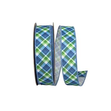 Imagem de Reliant Ribbon Fita xadrez com fio azul (Azure), azul/verde