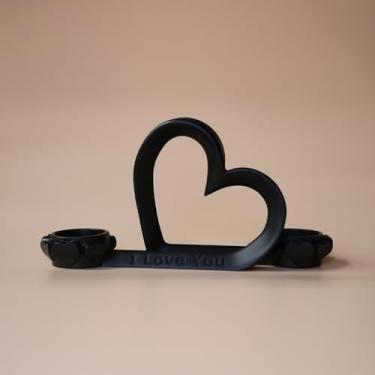 Imagem de Castiçal preto encantador amor coração suporte de vela elegante para dia dos namorados, casamentos, aniversários e decoração de casa romântica para casais, lareira