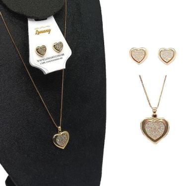 Imagem de Conjunto Colar e Brinco Coração Zircônia Folheado Ouro -r.01 - Lomany 