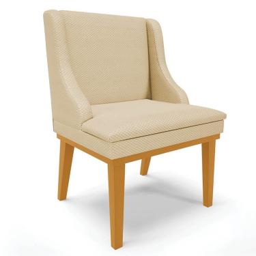 Imagem de Cadeira Estofada Para Sala De Jantar Base Fixa De Madeira Castanho Lia Veludo Off White...