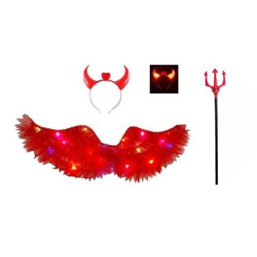 Imagem de Fantasia diabinha infantil asa tiara tridente halloween - MC PRESENTES
