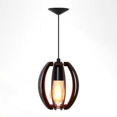 Imagem de Luminária Lustre Pendente Madeira Vazado Aletado MDF Rustico Redondo P