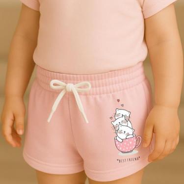 Imagem de Short Moletinho Infantil Feminino Estampado Gatinhos na Xicara Fofura 