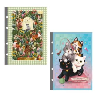 Imagem de Kit 02 Refil de Fichário Colegial (LOVELAND) e (PURRFECT) Cats 80 Folh