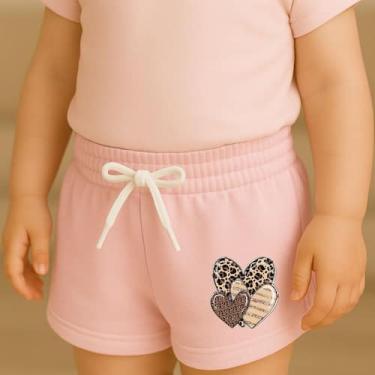 Imagem de Short Moletinho Infantil Feminino Estampado Verão Casual Fofo Coração 