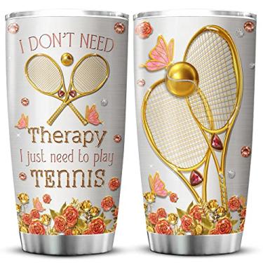 Imagem de KOIXA I Dont Need Therapy I Just Need To Play Tennis Tumbler Cup 590 ml Flor Borboleta Amante de Tênis Presentes para Meninas Esportes Tema Presente de Aniversário Ideias de Presente de Aniversário Caneca de Café de Aço Inoxidável