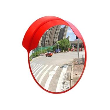 Imagem de EHVYBDX Espelho de ponto cego comunitário espelho de segurança de 80 cm, vermelho durável espelho esférico refletor de estrada ao ar livre espelho de trânsito convexo de calçada/80 cm