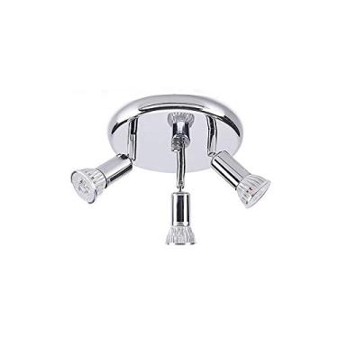 Imagem de KSSTEVNBD S-L Refletor de teto multidirecional de 3 luzes, luminária de teto interna de montagem embutida, luz de teto com placa redonda preta/branca/cromada com 3 lâmpadas Gu10, para sala de jantar