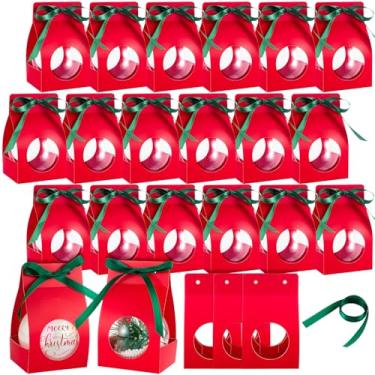 Imagem de 20 peças de enfeites de Natal, bolas, sacos de presente, bolas de árvore de Natal, caixa de presente com janela, enfeite faça você mesmo, suporte de ornamentos transparentes para envio e venda de