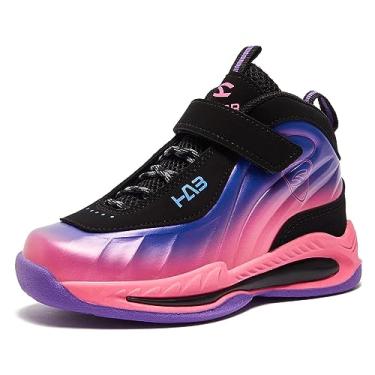 Imagem de LackBlue Tênis de basquete para meninos e meninas antiderrapante tênis esportivo de corrida, Rosa/roxo, 18