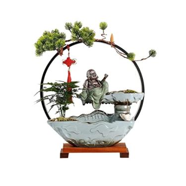 Imagem de XFNVXC Fonte decorativa interna de mesa fonte de mesa de cerâmica fonte de água corrente escritório sala de estar decoração de mesa decoração casa ornamento da sorte fonte rochoso casa