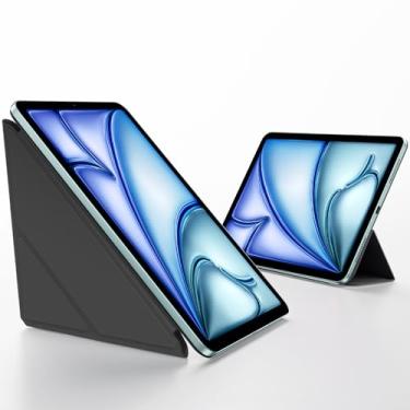 Imagem de Capa para iPad Air de 11 polegadas (2024), fina e leve, suporte de 5 vias, suporte completo para lápis 2, capa magnética rebote, preta