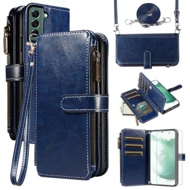 Imagem de Asuwish Capa de telefone para Samsung Galaxy S22 Plus S22+ 5G Capa com protetor de tela de vidro temperado e cordão com zíper carteira porta-cartão suporte suporte acessórios para celular S22+5G