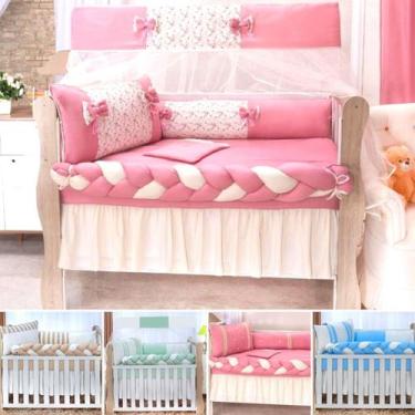 Imagem de kit de berco com lateral de trança 9 peças algodão cores harmoniosas r