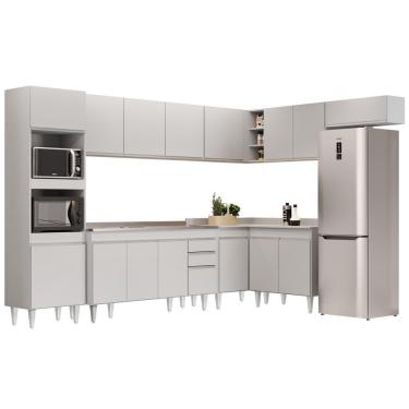 Imagem de Armário De Cozinha Modulada De Canto 8 Peças Cp09 Balcão Com Pia Inox Branco - Lumil
