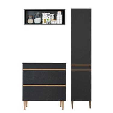 Imagem de Kit Balcão Cooktop Armário Paneleiro Nicho Aéreo Menu Móveis Preto