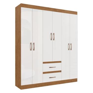 Imagem de Guarda-roupas Solteiro 6 Portas E 2 Gavetas Multimóveis Cr35210 Off White-nogueira