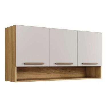 Imagem de Armário Aéreo Plus 3 Portas Com Nicho Arte Móveis Cinamomo Off White