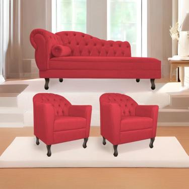 Imagem de Kit Diva Recamier Diana 160Cm Lado Direito E 02 Poltronas Julia Suede - Amarena Móveis Vermelho