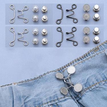 Imagem de Conjunto de 4 botões de aperto de cintura para calças, conjunto de fivelas ajustáveis reutilizáveis, clipes sem costura para jeans, saias, mangas