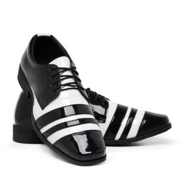 Imagem de Sapato Social Masculino Brilhante Bico Fino com Cadarço 840 (Preto e Branco, BR, Adulto, Numérico, 43)
