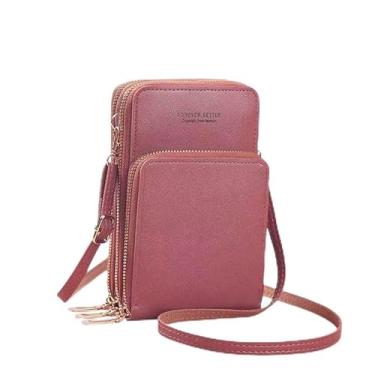 Imagem de Pequena bolsa transversal para celular feminina, mini bolsa de mão sobre o ombro com compartimentos para cartão de crédito, Rosa escuro, Rosa escuro