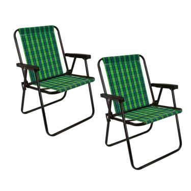 Imagem de Kit 2 Cadeiras De Área Varanda Lazer Jardim Piscina Camping Xadrez Aço Oliva - 2053 Mor