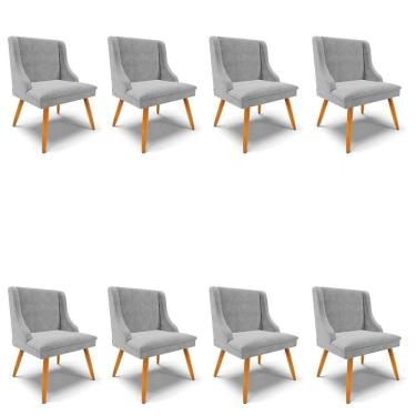 Imagem de Kit 8 Cadeiras Estofadas Para Sala De Jantar Pés Palito Lia Suede Cinza - Ibiza