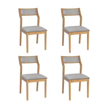 Imagem de Conjunto 4 Cadeiras De Jantar Lagum Conforto Estofada Jequitibá Natural Linho Cinza