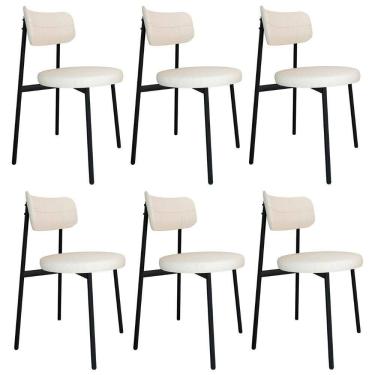 Imagem de Cadeira De Jantar Estofada Kit 6 Nyka M25 Linho Palha - Mpozenato