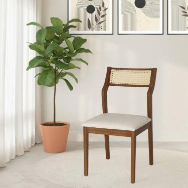 Imagem de Cadeira De Jantar Lagum Jequitibá Terra Assento Linho Bege Premium Palha Sextavada
