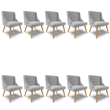 Imagem de Kit 10 Cadeiras Estofadas Para Sala De Jantar Pés Palito Lia Suede Cinza - Ibiza