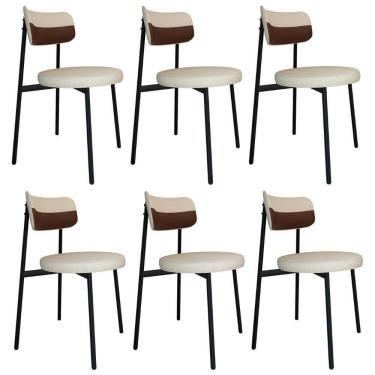Imagem de Cadeira De Jantar Estofada Kit 6 Nyka M25 Linho Areia/marrom - Mpozenato