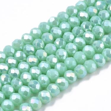 Imagem de Contas de vidro galvanizadas facetadas com 10 fios Rondelle AB banhado a cor opaca cor sólida espaçadores contas para fazer joias, pulseira, colar, brinco, artesanato, 6 x 5 mm, 40,6 cm, turquesa