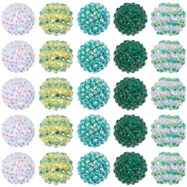 Imagem de SUNNYCLUE 30 peças de contas de strass verdes grossas de resina de 20 mm, contas redondas de discoteca, contas espaçadoras soltas para fazer joias, pulseira, colar, suprimentos para canetas