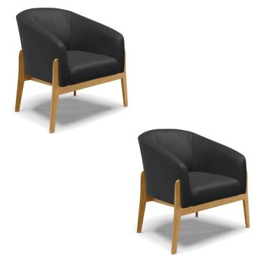 Imagem de Kit 02 Poltronas Stella Corino Base Madeira Castanho Preto