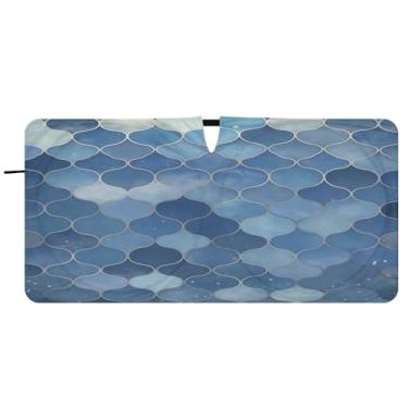 Imagem de Blueangle Guarda-sol azul escamas sereia para-brisa - 149.9 cm x 76.2 cm dobrável carro janela frontal blocos pára-sol raios UV viseira de sol (692)