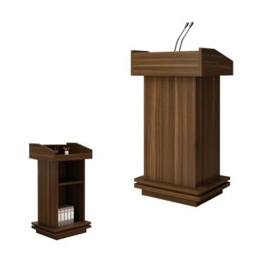 Imagem de Suporte de pódio para igreja, púlpitos para madeira de igrejas, suporte de pódio de palestra, topo plano com placa defletora, pódio de apresentação texturizado com área de armazenamento aberta para