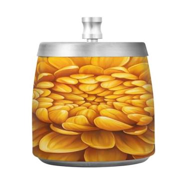 Imagem de JUZIHAI Cinzeiro de flores de crisântemo com tampa, cinzeiro de aço inoxidável inodoro à prova de vento cinzeiro sem fumaça para escritório em casa, pátio, varanda, fumar cigarros
