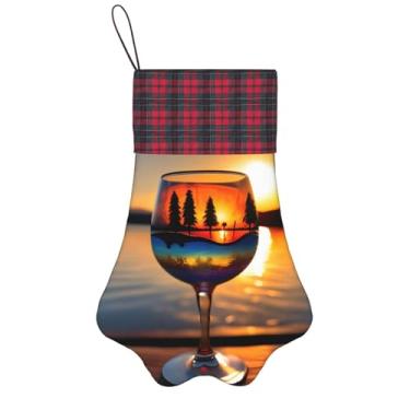 Imagem de Pôr do sol impressão de taça de vinho meias de Natal animais de estimação decoração de natal cães gatos árvore decoração doce presente conveniente