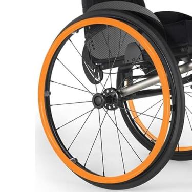 Imagem de Aperto de aro para cadeira de rodas - Capas de silicone para cadeira de rodas - 1 par de rodas traseiras de mão antiderrapante resistente ao desgaste, protetor de anel (laranja, 61 cm)