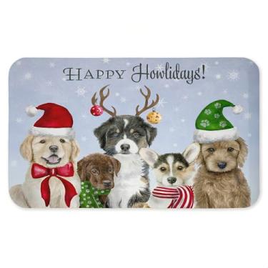 Imagem de Tapete antifadiga Happy Howlidays Puppies, ergonômico acolchoado para cozinha e pé com suporte antiderrapante, tapete confortável ecológico, design por Brett Blumenthal, 76 x 45 cm