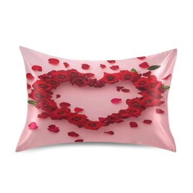 Imagem de JUZIHAI Fronha de cetim rosa (6) Dia dos Namorados, fronha de seda suave e fresca, fronha de seda com fecho de envelope macio e respirável para cabelo e pele, tamanho padrão 51 x 66 cm x 1