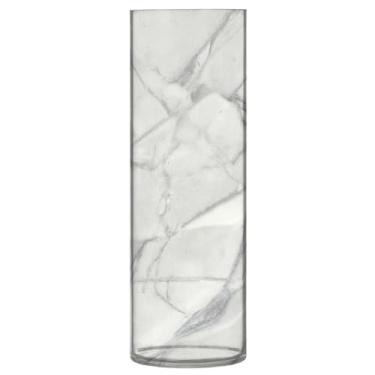 Imagem de JUZIHAI Vaso de textura de mármore branco para flores 9,9 cm x 30 cm de cilindro de plástico moderno para decoração de casa de centro de mesa de casamento